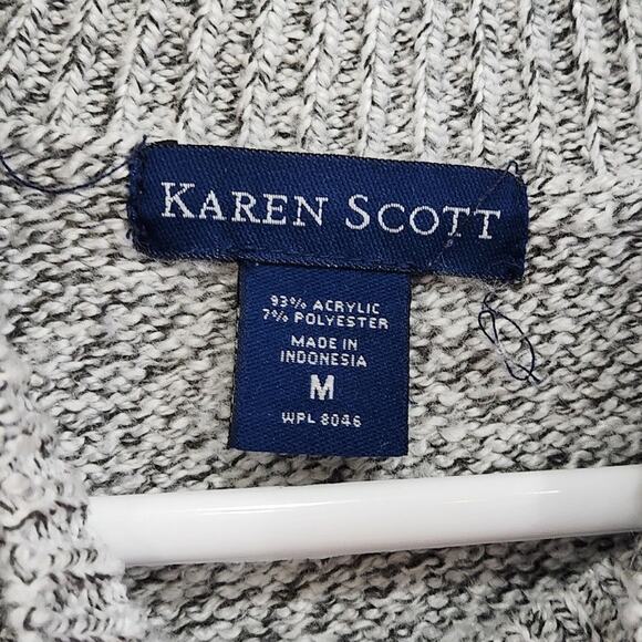 Karen Scott Marled Button Neck Cable Knit Sweater Pullover Gray Size Medium - Picture 3 of 5